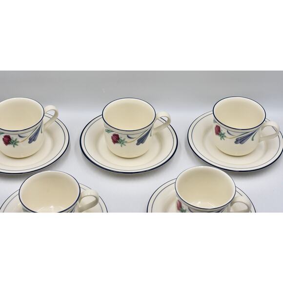 Y2K Coffee or Tea Flat Cup & Saucer 12pc Set Poppies On Blue by LENOX - Picture 5 of 12